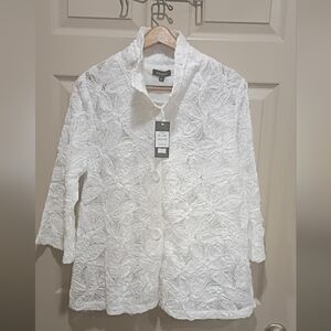 NWT Damee White Beaded Flowers Mesh Jacket style 2381